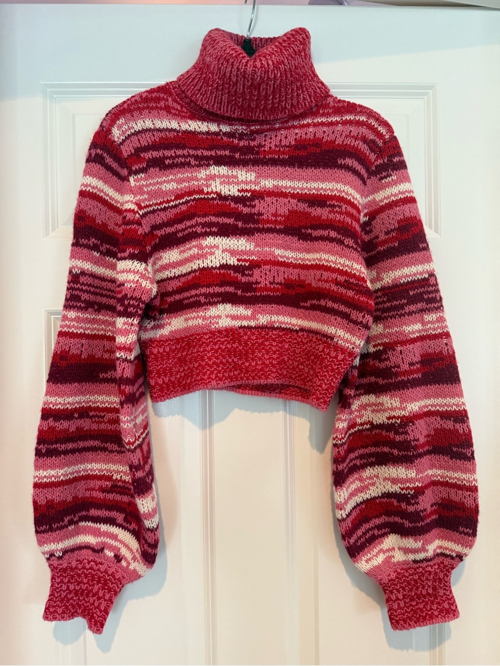 For Love & Lemons Turtleneck Cropped Sweater in Red and Pink